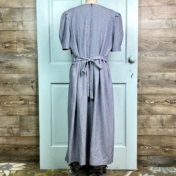 MISS DORBY Vintage Dress Waistcoat Embroidered Back Tie Navy White Check Sz 18 - Picture 4 of 10